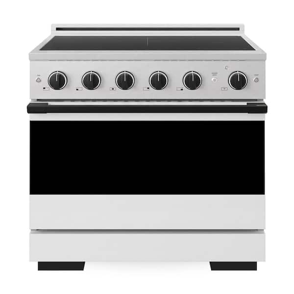 Autograph 36 in. 5.2 cu. ft. Marino Freestanding Induction Range 4 Burner Element in Satin Steel with Black and White
