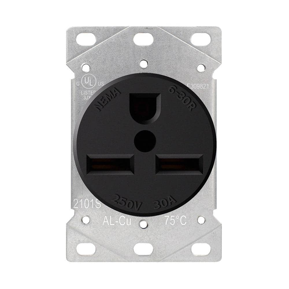 30 Amp 250-Volt, NEMA 6-30R Flush Mount Power Outlet, Single Straight Blade Range and Dryer Outlet Grounding, Black price history on PriceWatchPro
