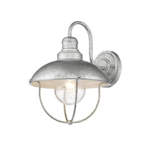 Ansel Galvanized Silver Outdoor Hardwired Lantern Wall Sconce with No Bulbs Included