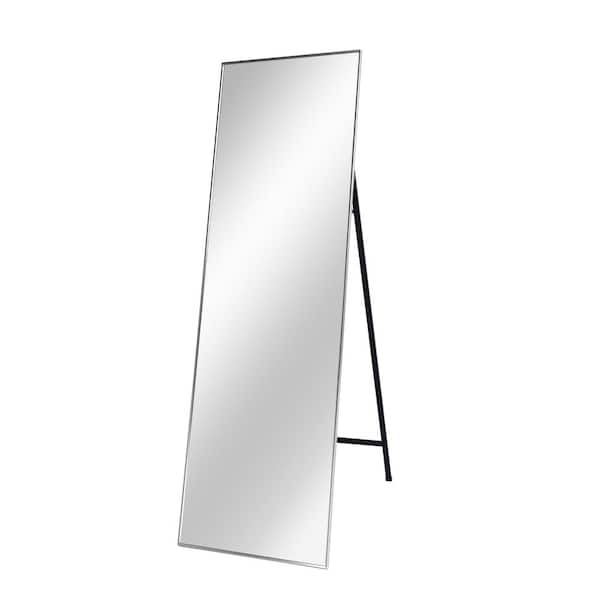 Unbranded 22 in. W x 65 in. H Rectangular Silver Framed Wall-Mount or Freestanding Full-Length Bathroom Vanity Mirror