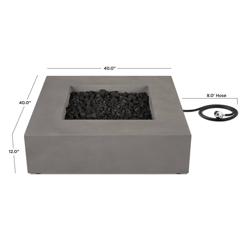 Flint Gray Low Square Concrete Propane Fire Pit Table
