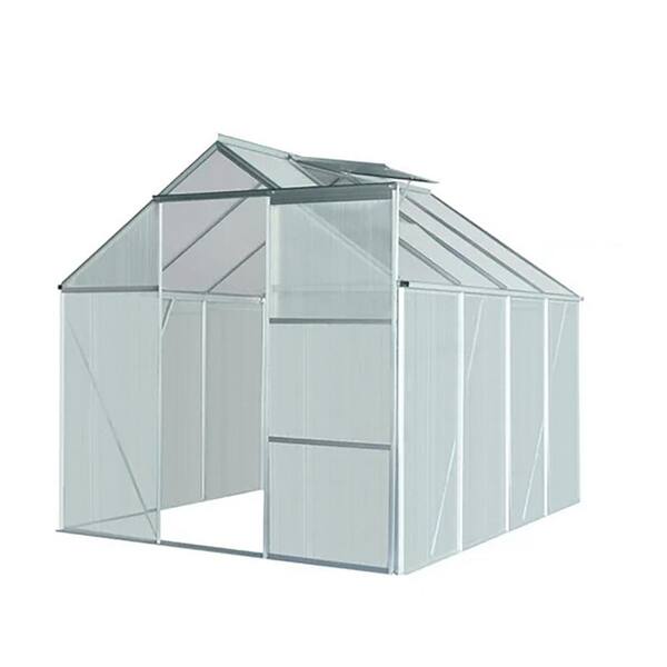 Unbranded 75 in. W x 98 in. D x 81 in. H Aluminum Outdoor Walk-In Greenhouse, Adjustable Roof Vent, Rain Gutter and Sliding Door