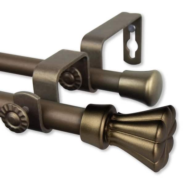 EMOH 28 in. - 48 in. Adjustable Double Curtain Rod 5/8 in. Dia in Antique Gold with Lucas Finials