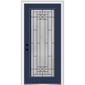36 in. x 80 in. Courtyard Right-Hand Full-Lite Decorative Painted Fiberglass Smooth Prehung Front Door, 6-9/16 in. Frame