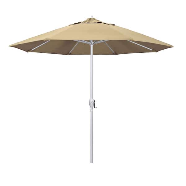 California Umbrella 9 ft. Matted White Aluminum Market Patio Umbrella Auto Tilt in Beige Pacifica