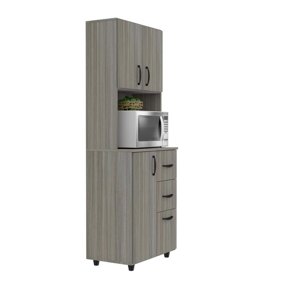 Modern Medium Brown PVC Pantry Cabinet with Laminate Finish