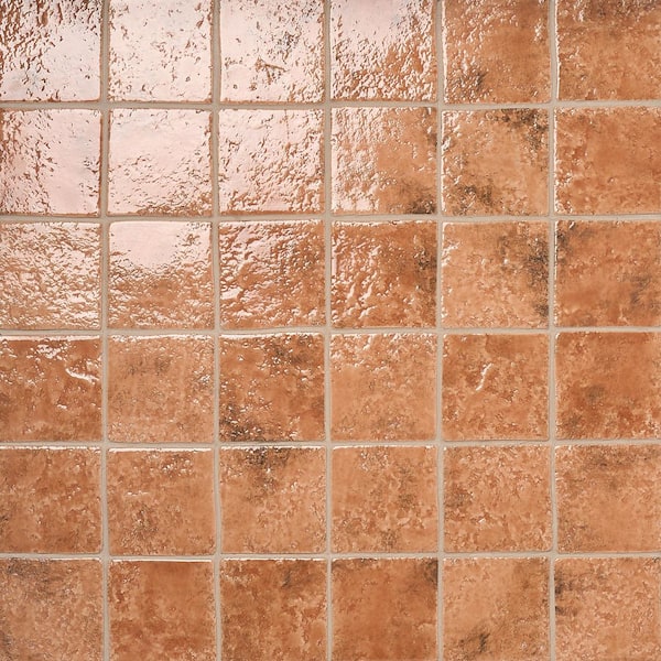 Elara Sunset Terracotta 4.72 in. x 4.72 in. Glossy Textured Porcelain Floor and Wall Tile (4.48 Sq. Ft. / Case)