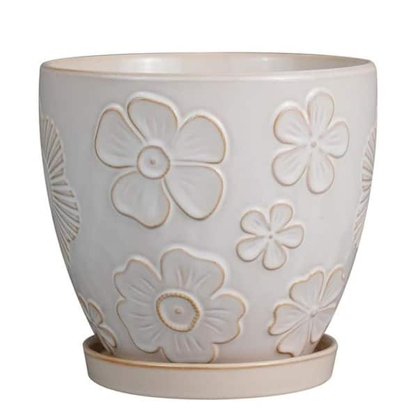 Unbranded Large White Ceramic Indoor/Outdoor Planter with Saucer (10 in. W  x 8.9 in. H) L0D9M9SNND