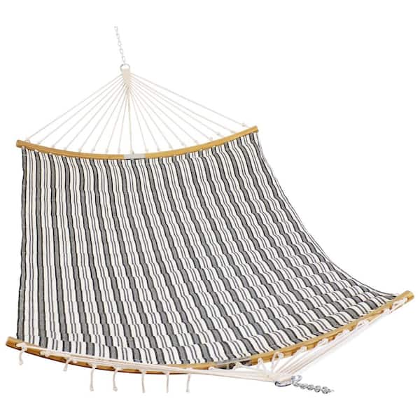 Sunnydaze Sunnydaze 4.5 ft. Hammock with Foldable Curved Spreader Bar - Neutral Stripe