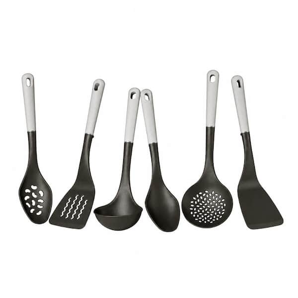 Heat Resistant Nylon Nonstick Cooking Utensil and Tool Set with Stainless Steel Stopper in Black 6 Piece