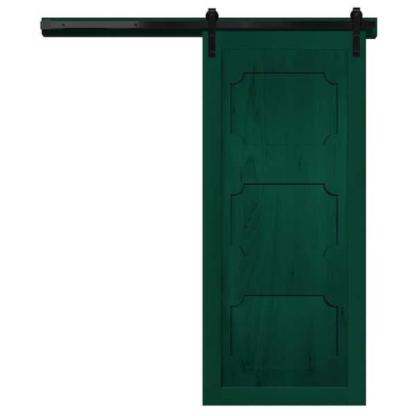 VeryCustom 36 in. x 84 in. The Harlow III Emerald Wood Sliding Barn Door with Hardware Kit in Black