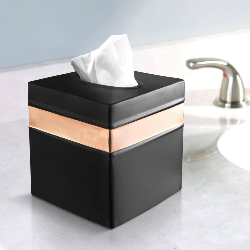 Handcrafted Black and Copper Metal Square Tissue Box Cover