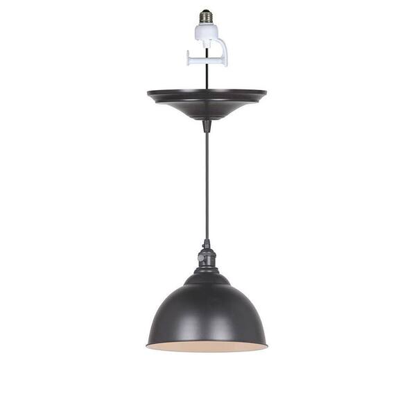 Home Decorators Collection Canady 1-Light Glossy Black Instant Pendant with Conversion Adapter