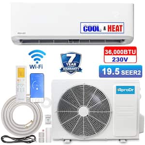 36,000 BTU 19.5 SEER2, 230-Volt,1800-SqFt Inverter Wi-Fi Ductless Mini Split Air Conditioner with Heat Pump,16Ft Lineset