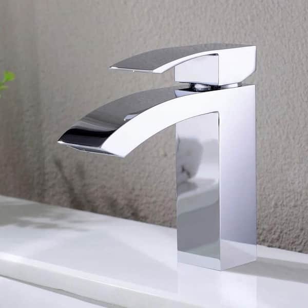 Single-Handle Arc Single-Hole Bathroom Faucet with Waterfall Spout in Chrome