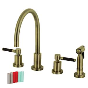Kaiser 2-Handle Deck Mount Widespread Kitchen Faucets with Brass Sprayer in Antique Brass