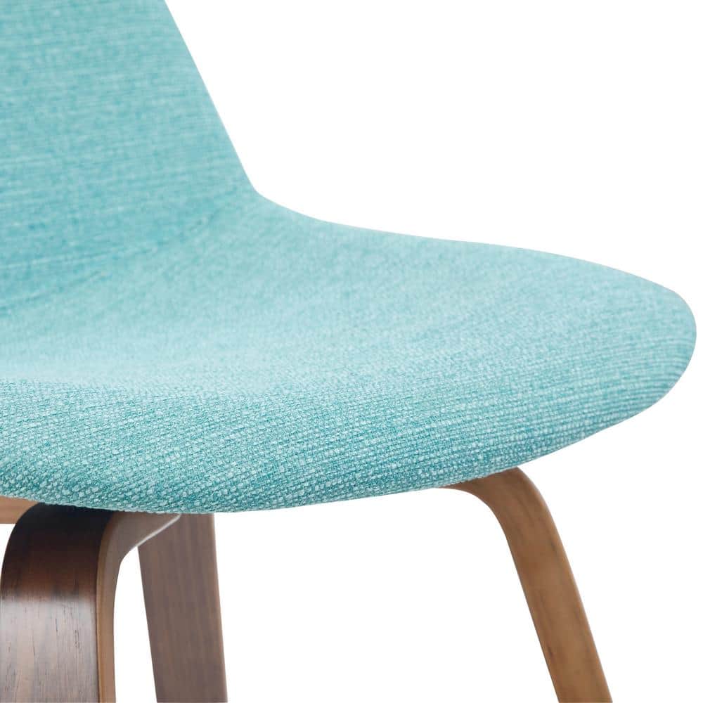 Aqua Blue Linen Bentwood Counter Height Stools with Chrome Footrest, Set of 2