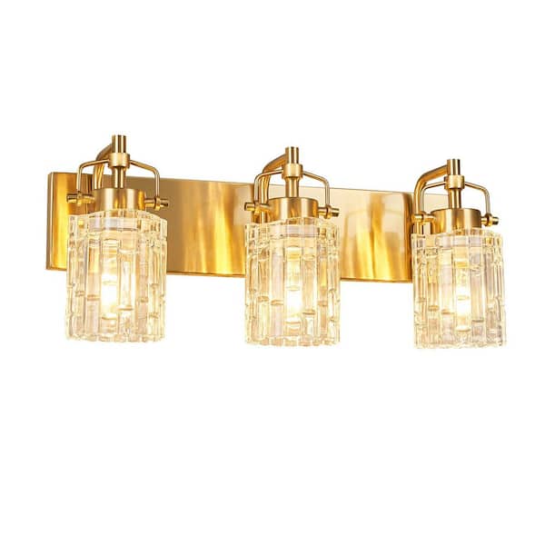 Home Lighting 19.68 in. 3-Light Gold Modern Vanity Light with Crystal Glass Shade Bathroom Light Fixture (JW-4132)