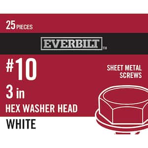 #10 x 3 in. White Hex-Head Sheet Metal Window Framework Screw (25-Piece per Pack)