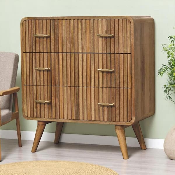 Eudora Brown 3-Drawers 27.6 in. W Solid Wood Chest of Drawers with 4 Legs, Dresser Storage Cabnet