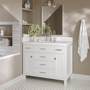 Bristol 42.25 in. W x 22 in. D x 36 in. H Single Sink Freestanding Bath Vanity in White with Carrara White Quartz Top