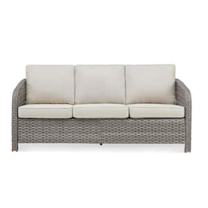 Nyajiah 1-Piece Wicker Outdoor Couch with Beige Cushions