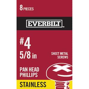 Everbilt #4 x 1/2 in. Phillips Pan Head Stainless Steel Sheet Metal Screw  (8-Pack) 800931 - The Home Depot