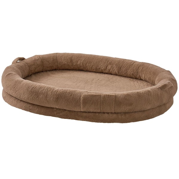 SKYSHALO Human Dog Bed, 72x48x10 in. Human Dog Bed for Adult, Human Size Dog Bed with Washable Faux Rabbit Fur Cover, Brown