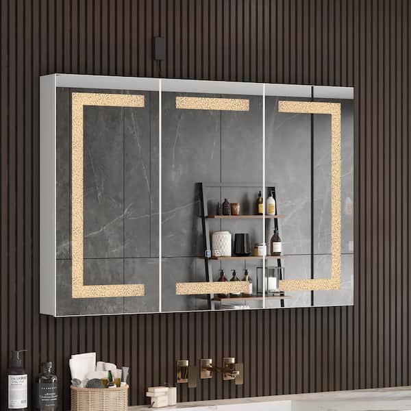 FUFU&GAGA 47.2 in. W x 31.5 in. H Rectangular Surface Mount Bathroom Medicine Cabinet with Mirror, Anti-fog, LED Strip w/Crystal