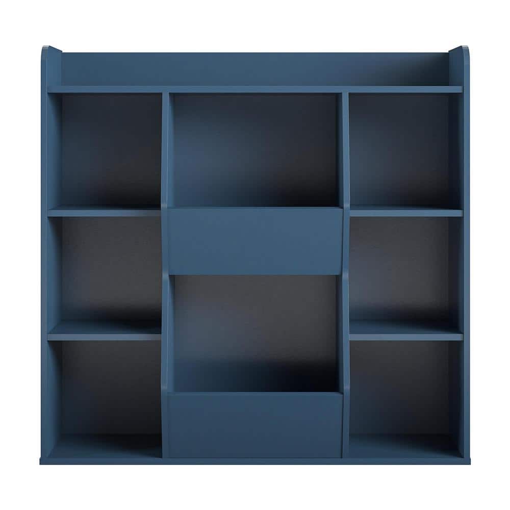 Ameriwood Home Lauren 40.79 in. Navy 9-Shelf Bookcase with Toy Storage Bins, Blue -  HD28215