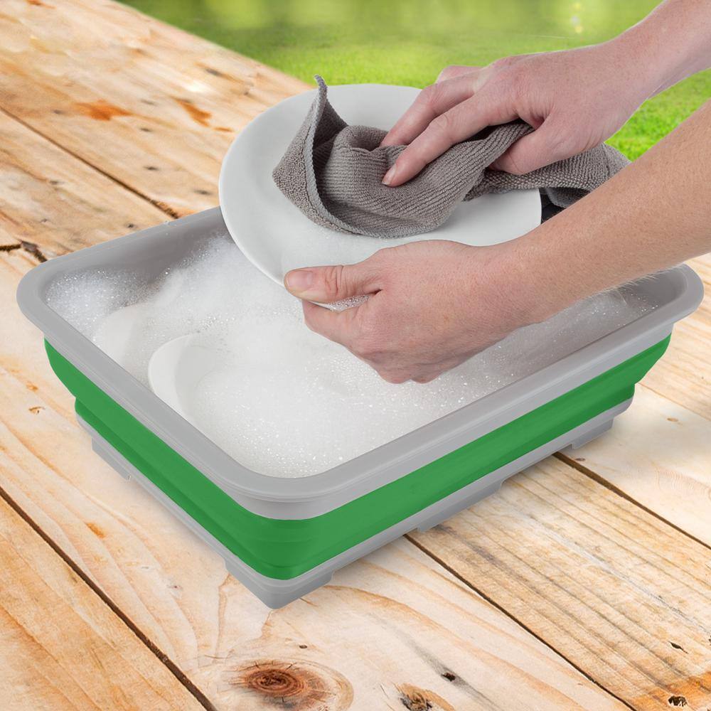 Set of 2 Green and Gray Collapsible Plastic Wash Bins