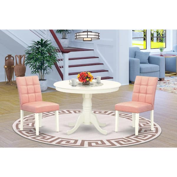 East West Furniture 3-Piece Linen White Finish Solid Wood Top - Round Dining Room Set - Seats-4