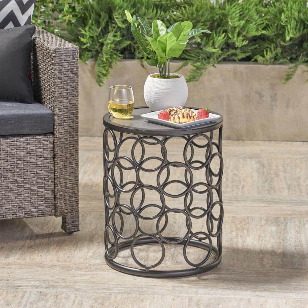 Beryl 16" Black Iron Frame with Grey Ceramic Tile Top Side Table