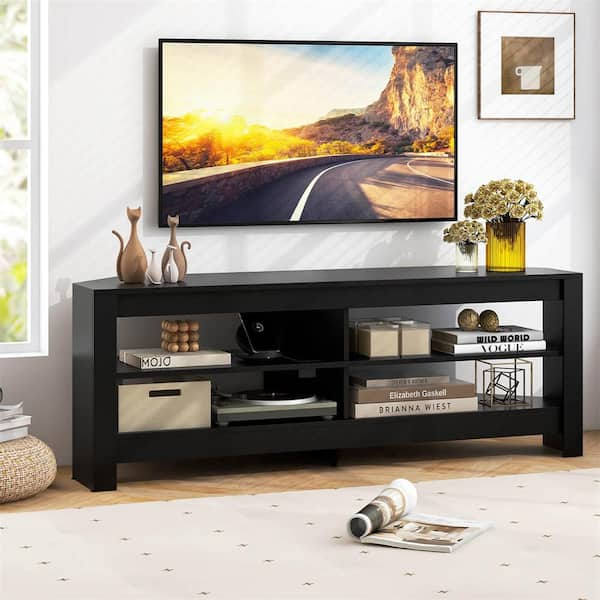 Costway Black TV Stand Fits for TVs up to 65 in. with Power Outlet and ...