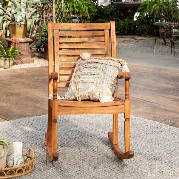 Walker Edison Furniture Company Boardwalk Brown Acacia Wood Outdoor Rocking Chair