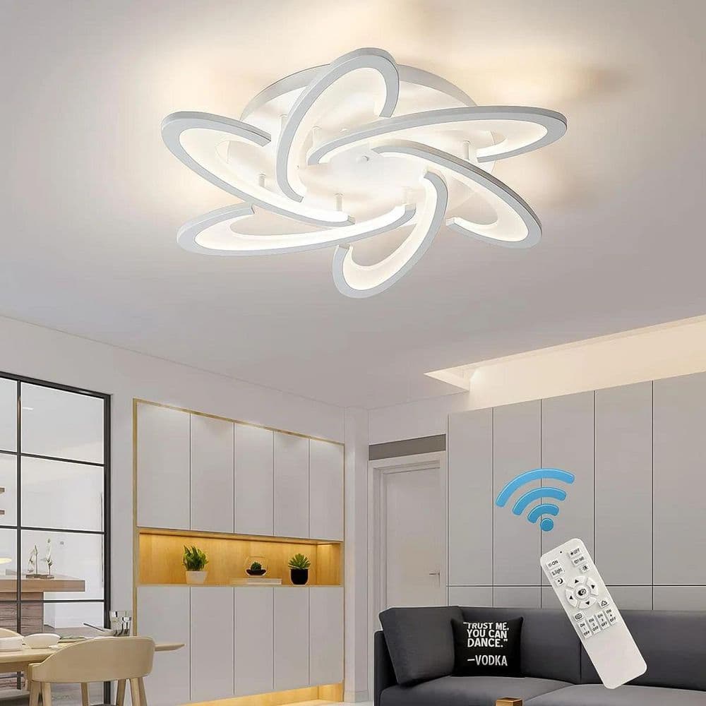 25.2 in. 42-Watt Modern White Dimmable Integrated LED Flush Mount with White Acrylic Shade and Remote for Living Room price history on PriceWatchPro