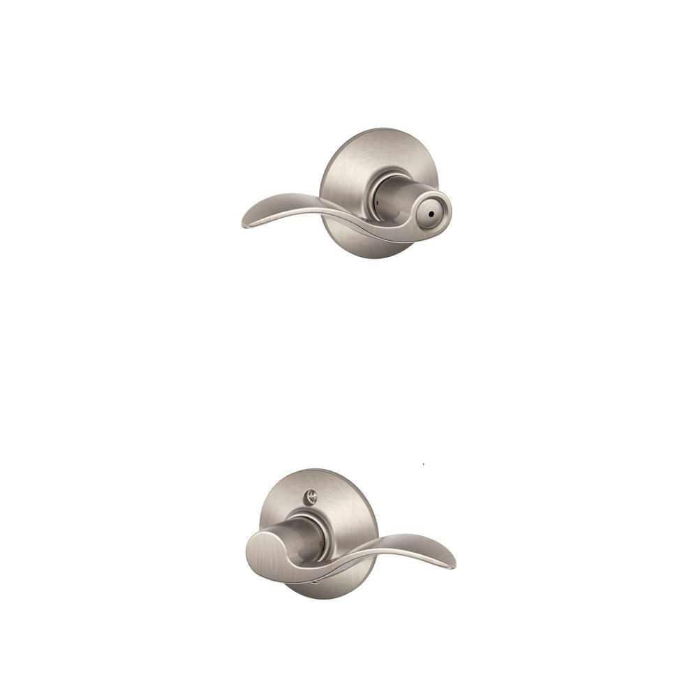Accent Satin Nickel Privacy Bed/Bath Door Handle and Right Handed Dummy Door Handle Combo