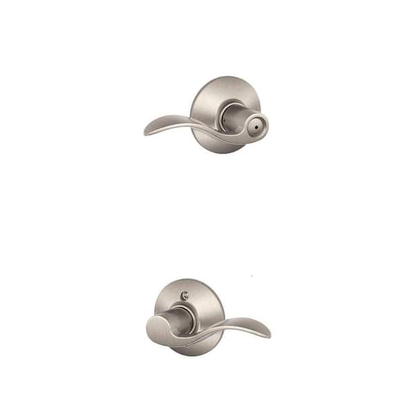 Accent Satin Nickel Privacy Bed/Bath Door Handle and Right Handed Dummy Door Handle Combo