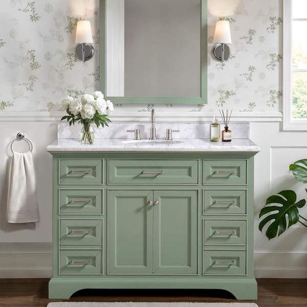 Windlowe 49 in. Single Sink Green Bath Vanity with White Carrara Marble Top (Assembled)