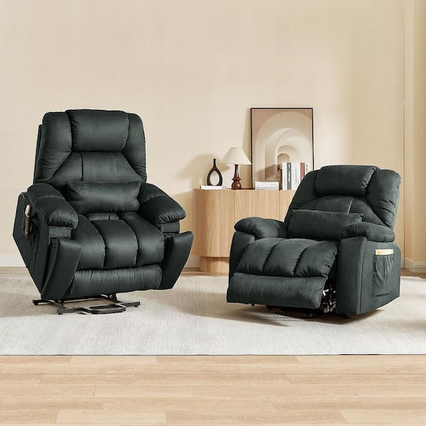Set of 2 40.5 in. W Gray Microsuede Oversize Dual Motor Power Lift Recliner Chair with Massage and Heating