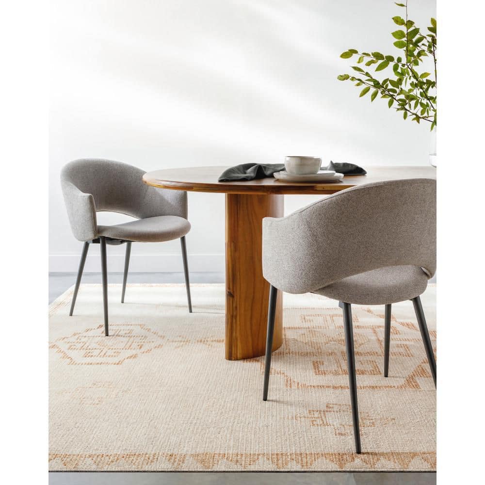 Ivory and Gold Hand-Knotted Synthetic Area Rug