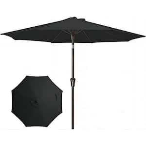 9 ft. Outdoor Patio Umbrella Outdoor Table Umbrella with Push Button Tilt and Crank in Black