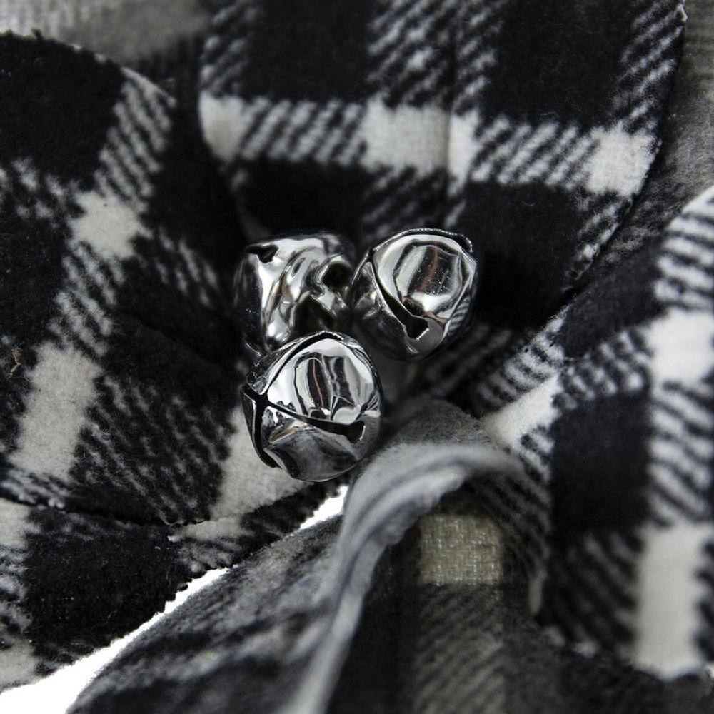 13" Black and White Plaid Poinsettia Stems Set of 12