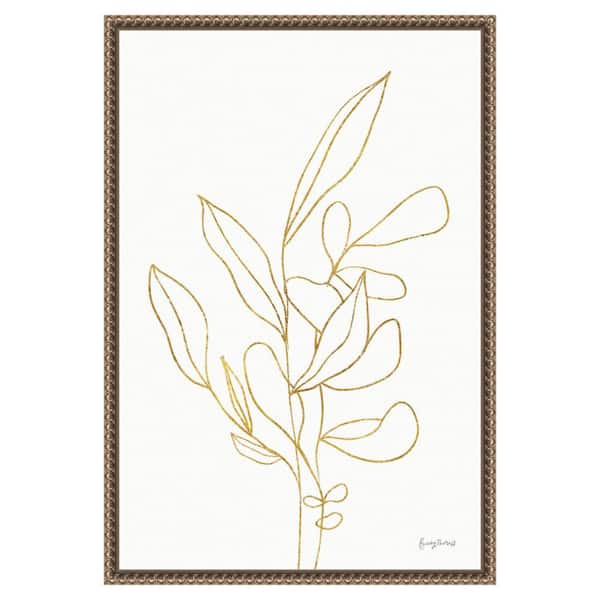 Amanti Art "Rooted Florals V Gold" by Becky Thorns 1-Piece Floater Frame Giclee Abstract Canvas Art Print 23 in. x 16 in.