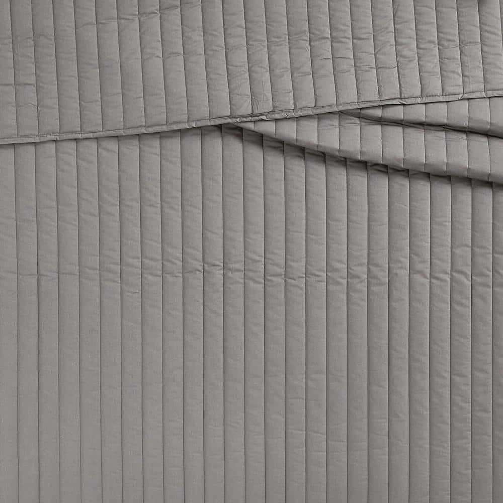 Gray King Cotton Percale Quilt Set with Shams