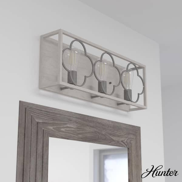 Hunter Gablecrest 25 in. 3-Light Distressed White Vanity Light