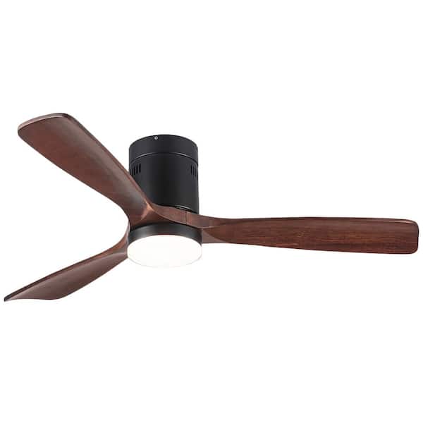 PUDO 52 in. Integrated LED Indoor Black Ceiling Fan Lighting with 3 Brown Blade