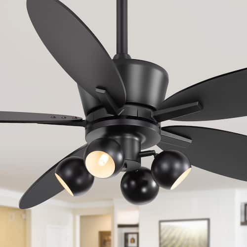 Cupecoy 52 in. 4-Light Indoor Black Standard Ceiling Fan with Lights and Remote, 5 Reversible Blades Breezary Ceiling Fans With Lights