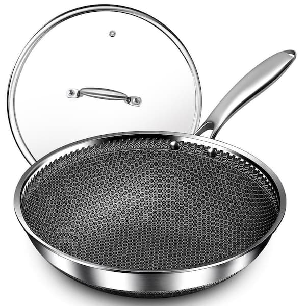 12-Inch Stainless Steel Wok with Glass Lid, PFOA-Free Nonstick, Oven & Dishwasher Safe, Induction Compatible