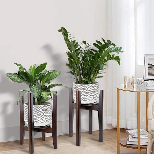 1-Tier Walnut Wood Plant Stand (12 in. H W x 15 in. H) 2-pack